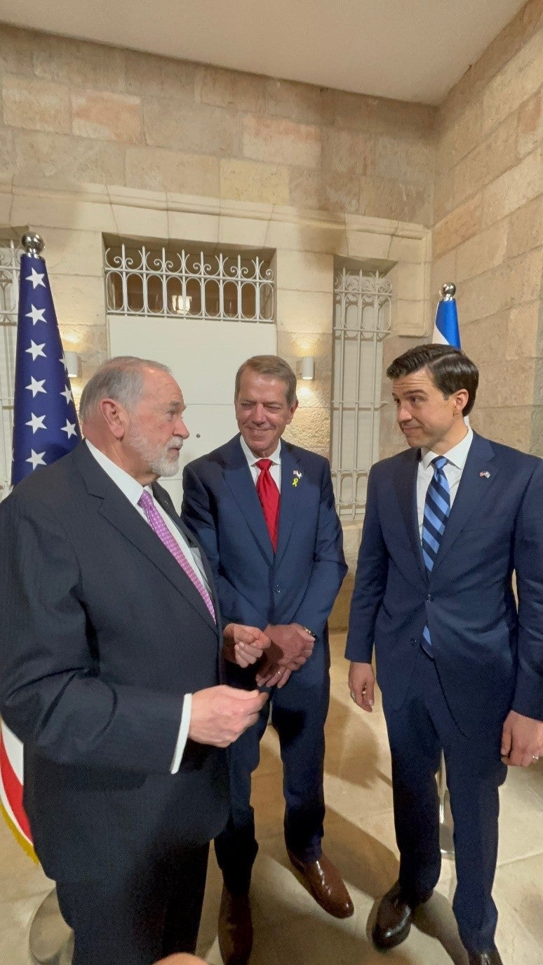 Governor Pillen with Ambassador Mike Huckabee and USDA Under Secretary Luke Lindberg