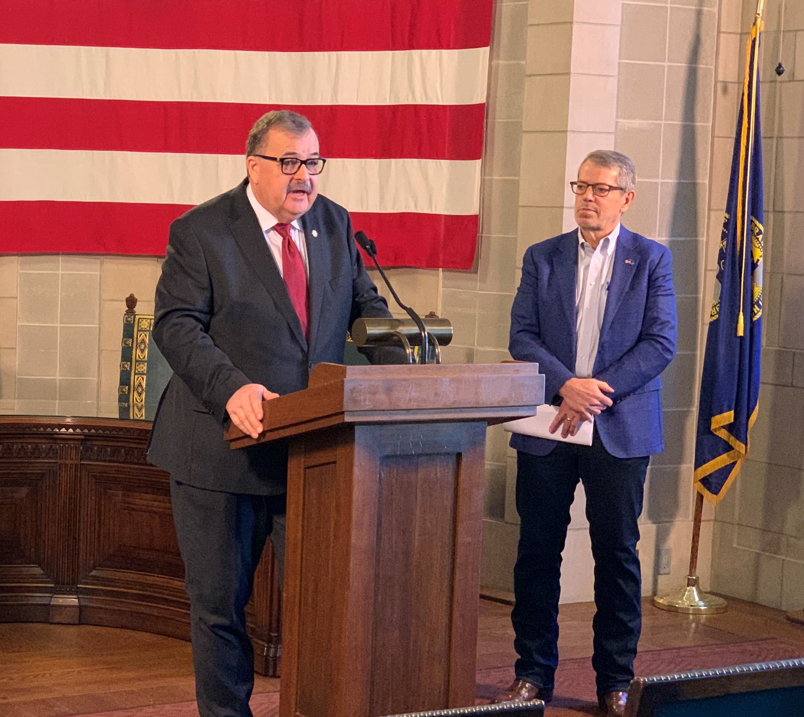 Senator Mike Jacobson at the podium