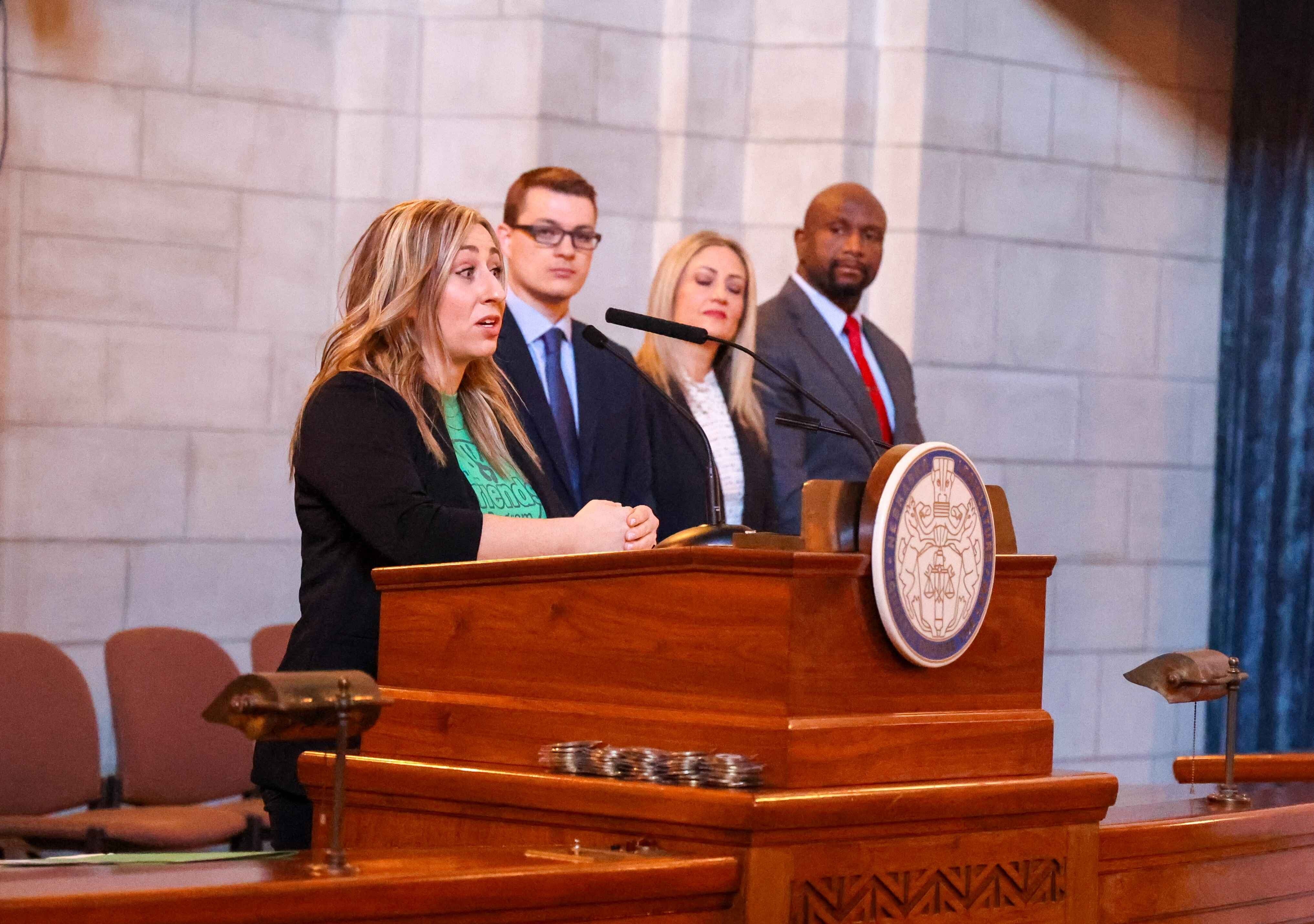 Jalin Gerdes, The Friends Program executive director addresses the audience.