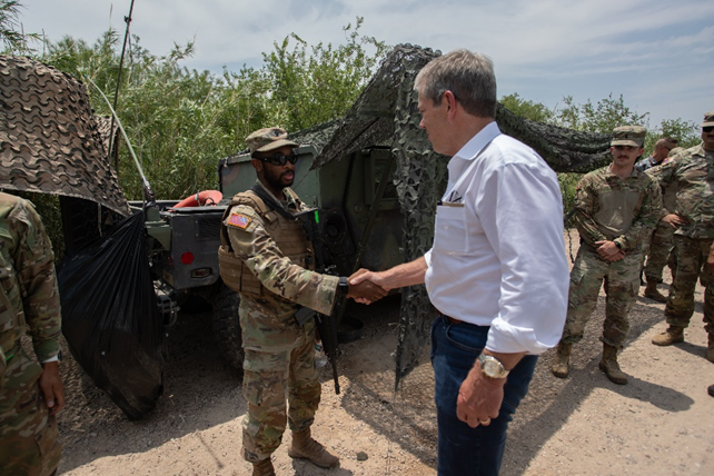 Gov. Pillen Greets Soldier at Border