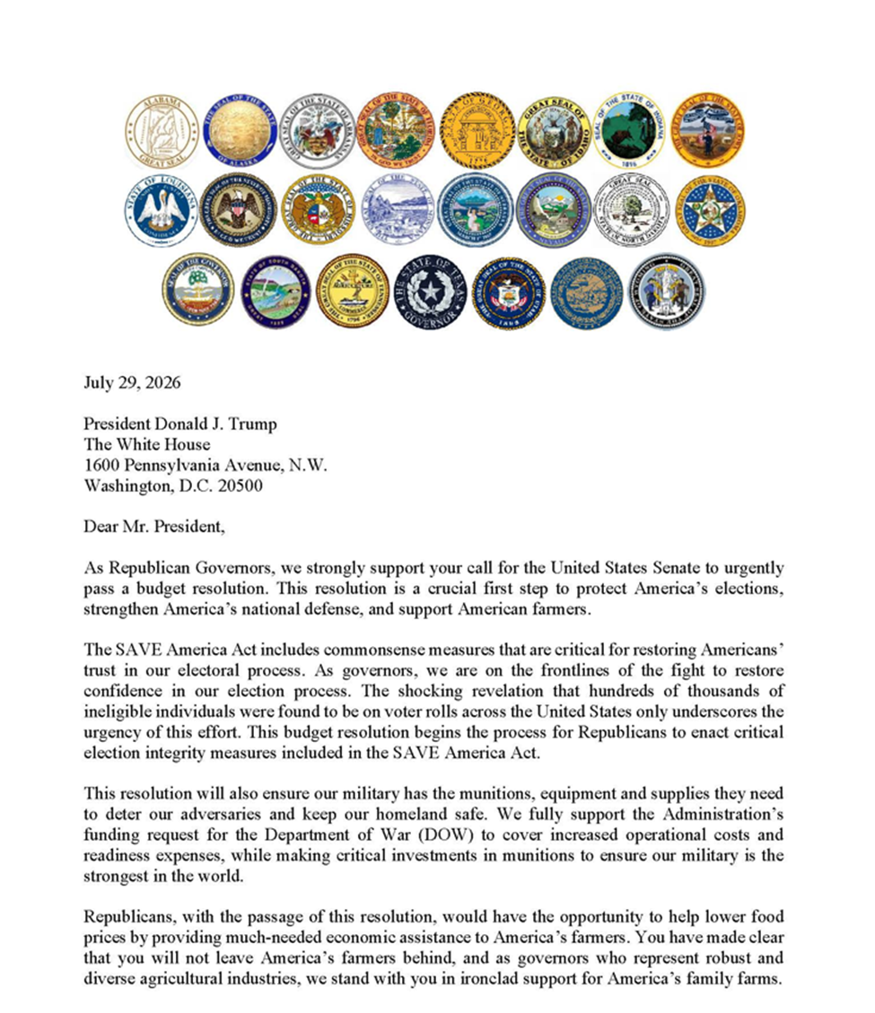 Budget Reconciliation Package Letter - page 1