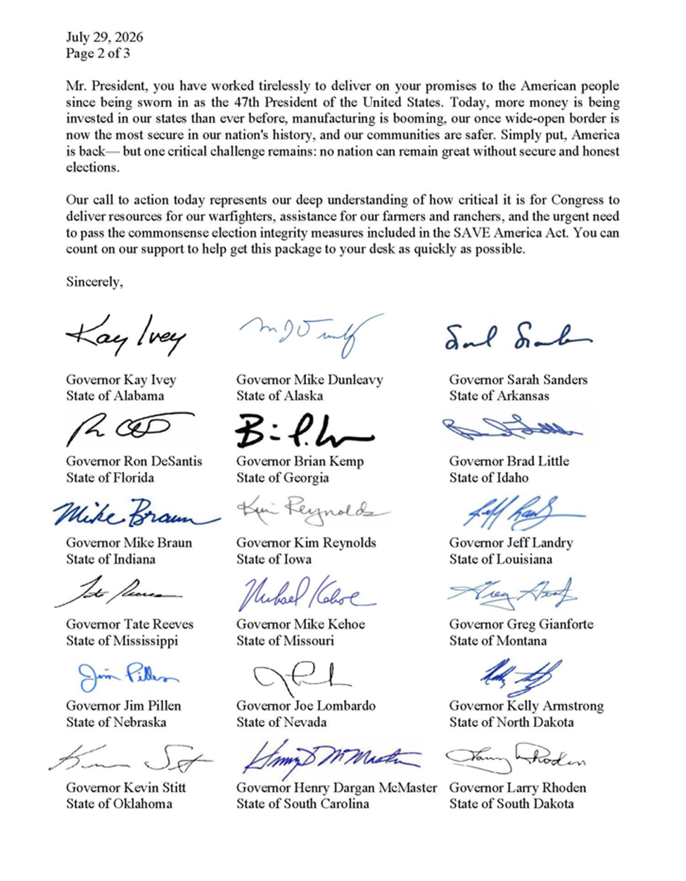 Budget Reconciliation Package Letter - page 2