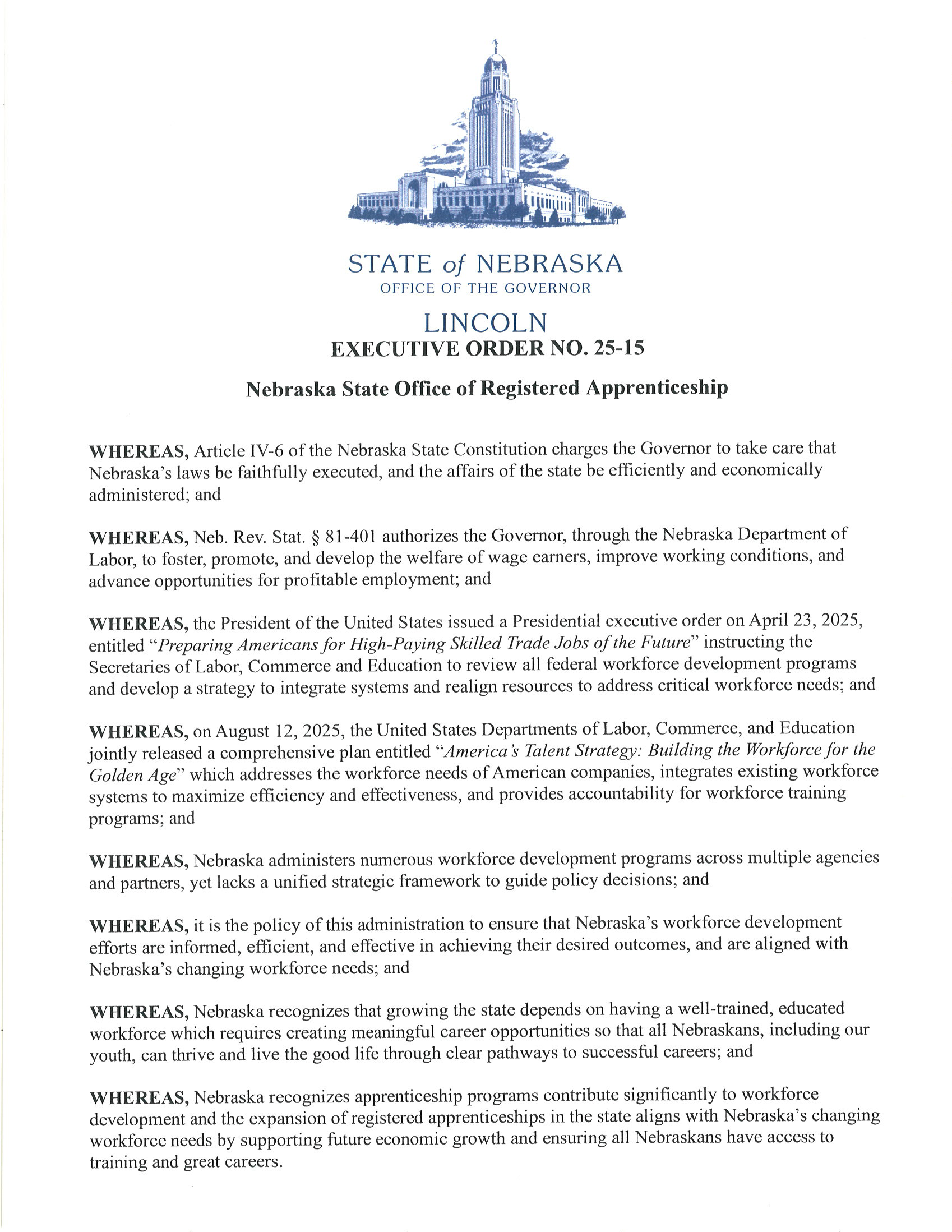 Executive Order 25-15 Page 1