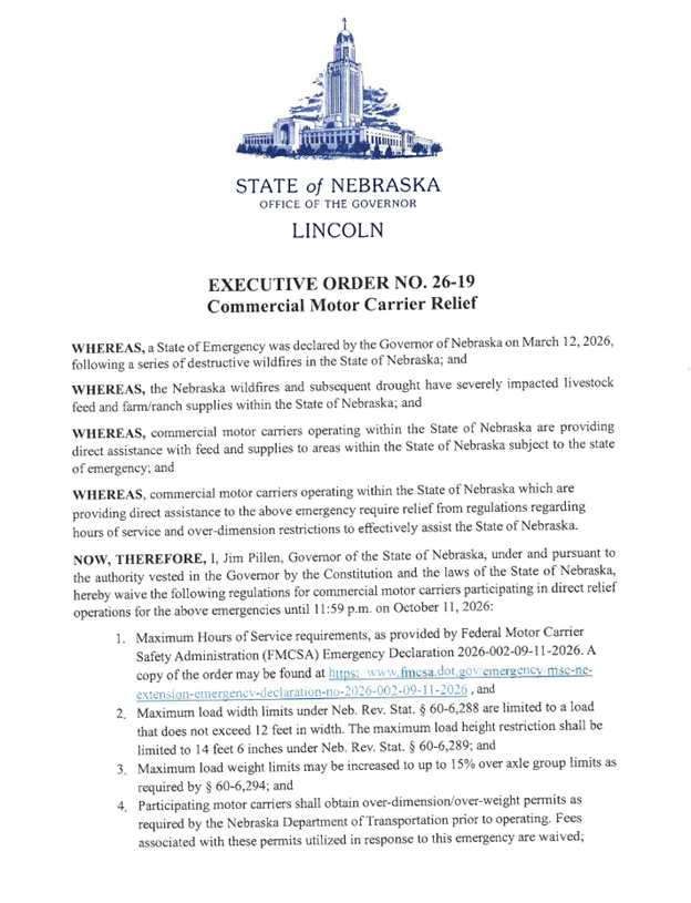 Executive Order 26-19 Commercial Motor Carrier Relief - Page 1