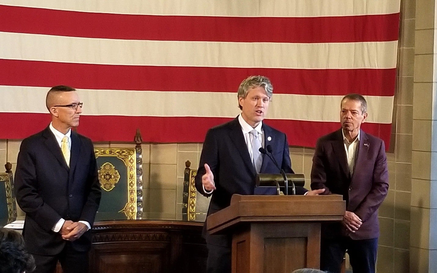 Attorney General Mike Hilgers addresses the audience.