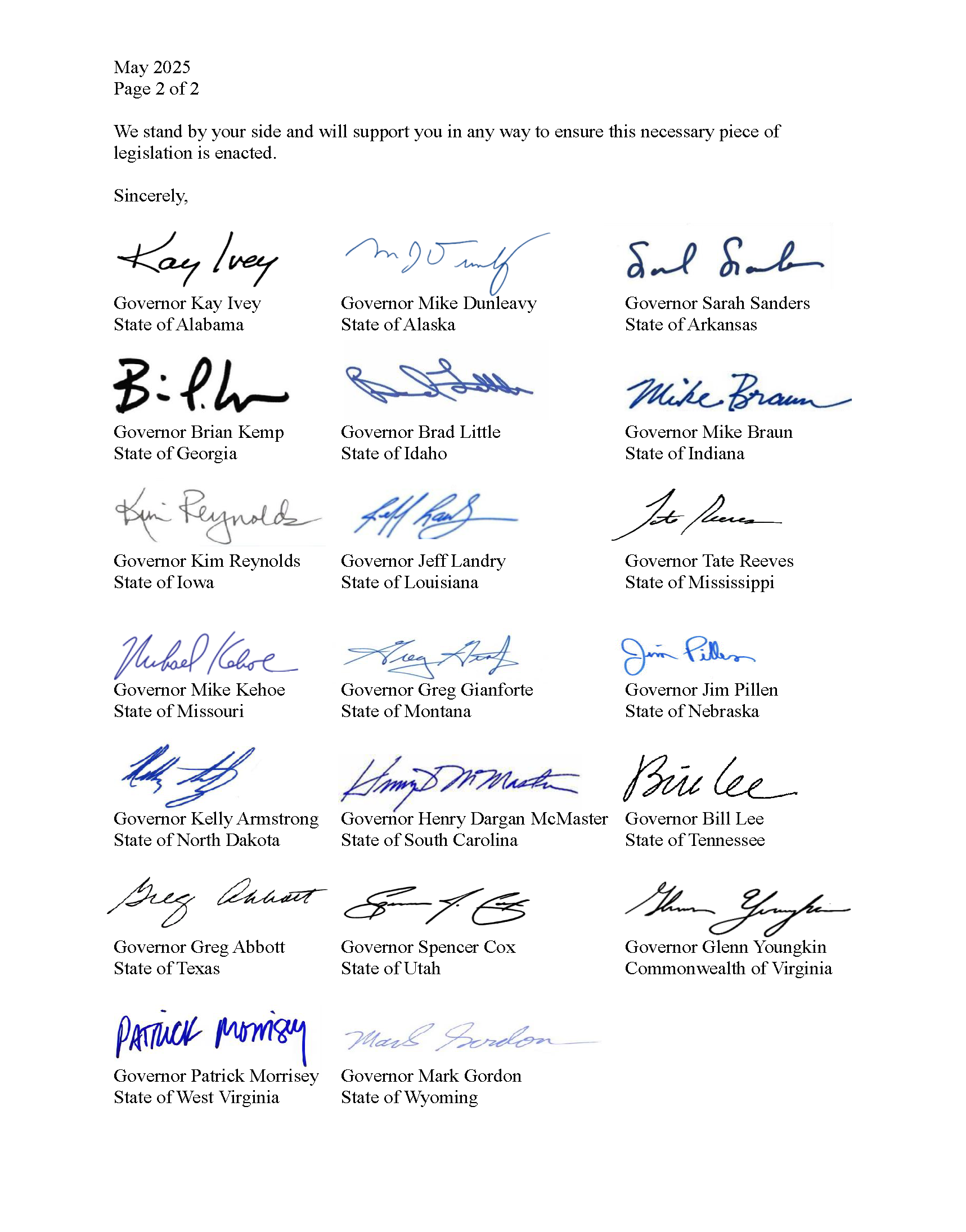Joint Governors Letter to President Trump Page 2