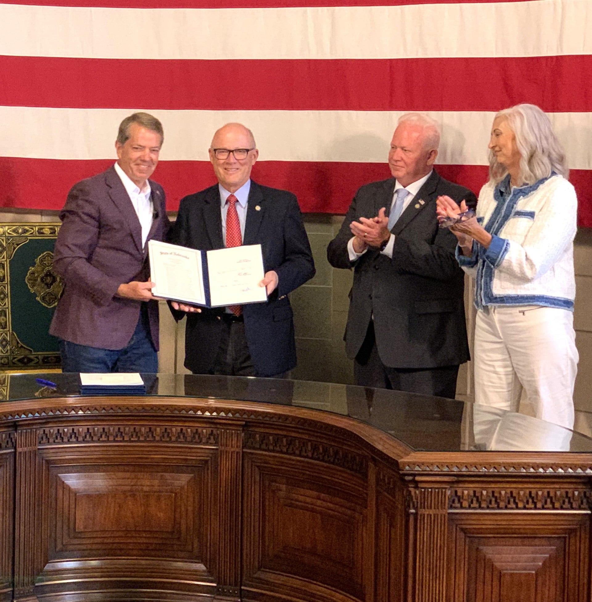Governor Jim Pillen was joined by agency leadership and state senators in highlighting bills that will help increase government efficiency.