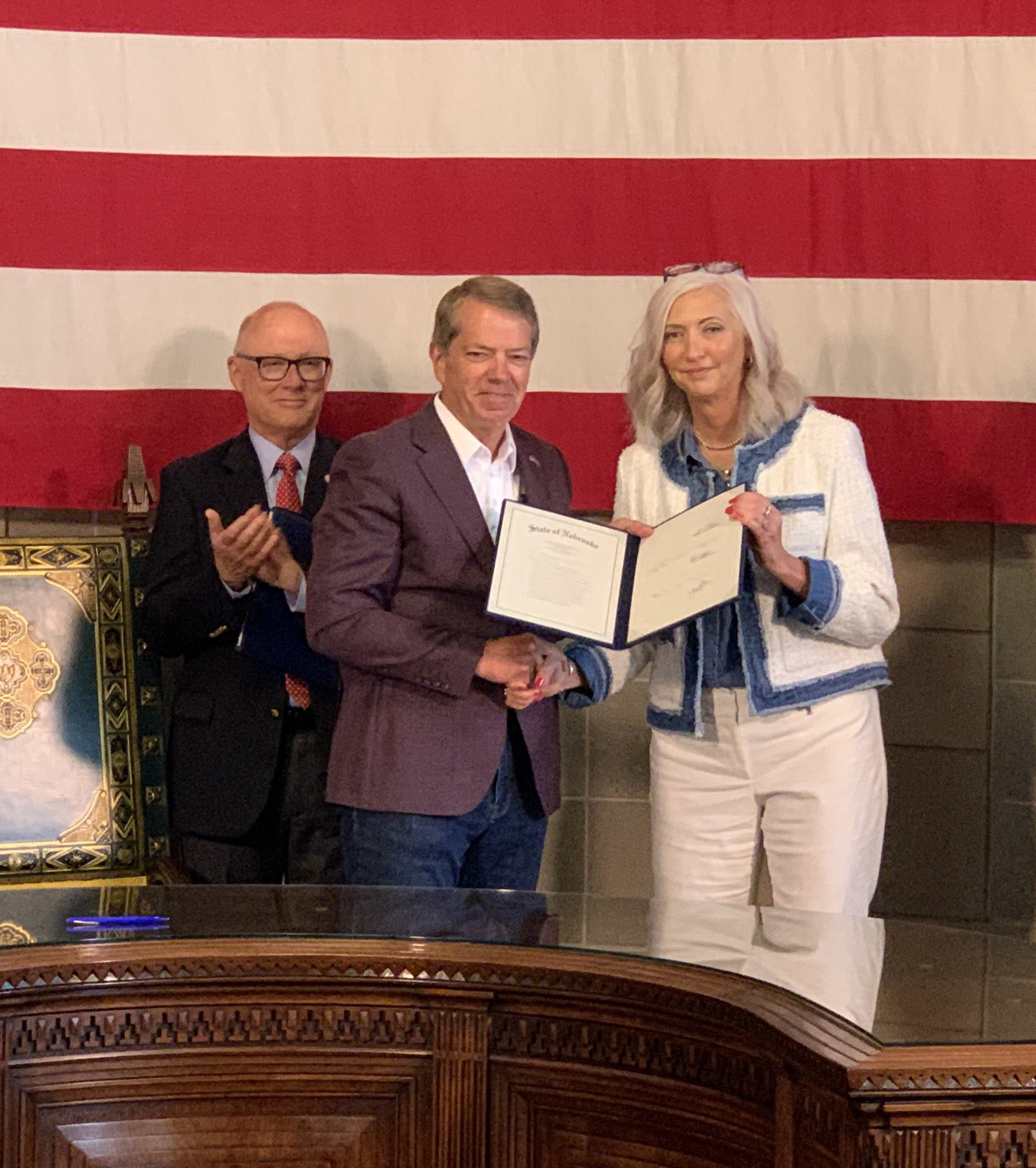 Governor Jim Pillen was joined by agency leadership and state senators in highlighting bills that will help increase government efficiency.
