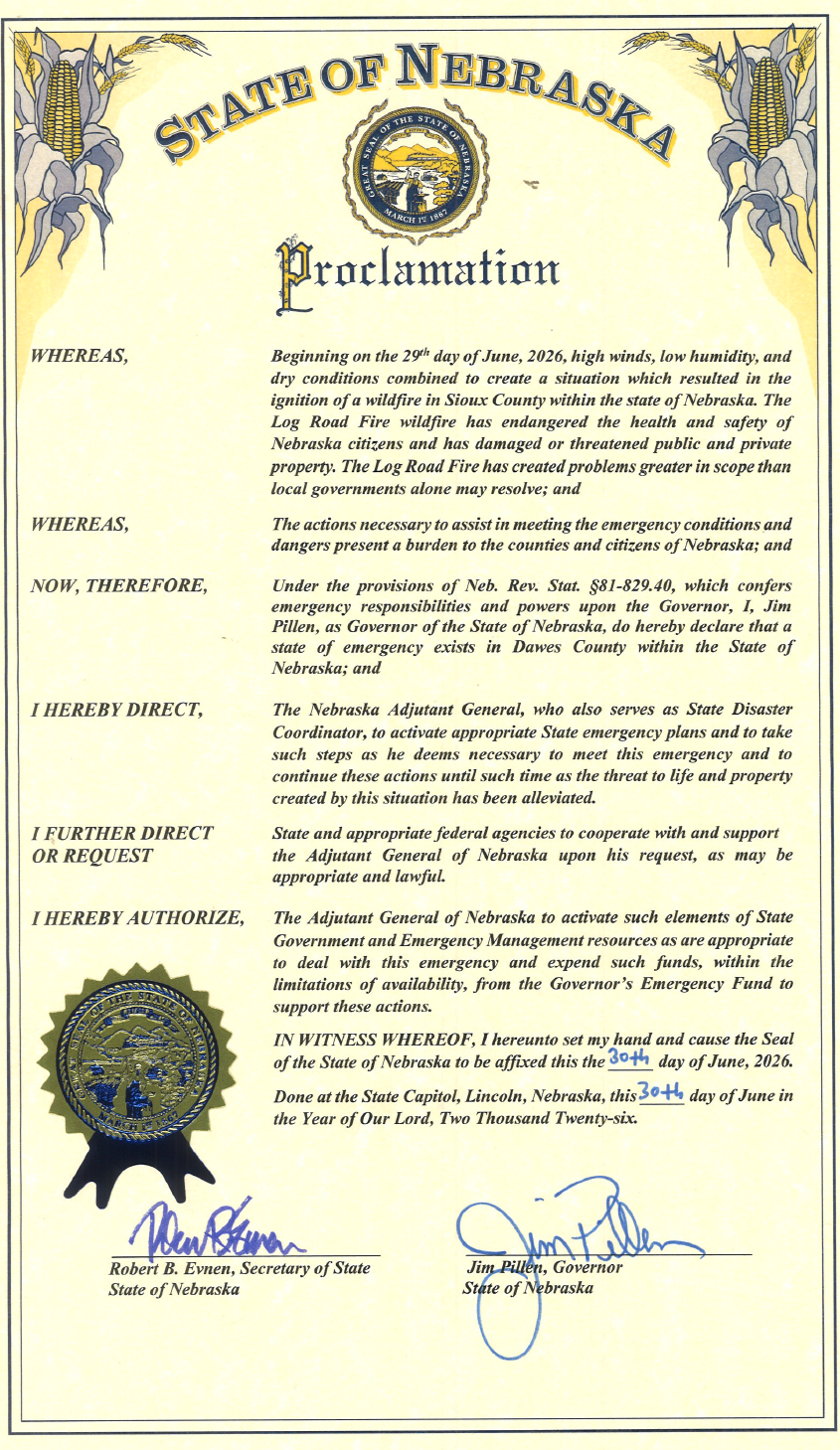 Proclamation for the Log Road Fire.