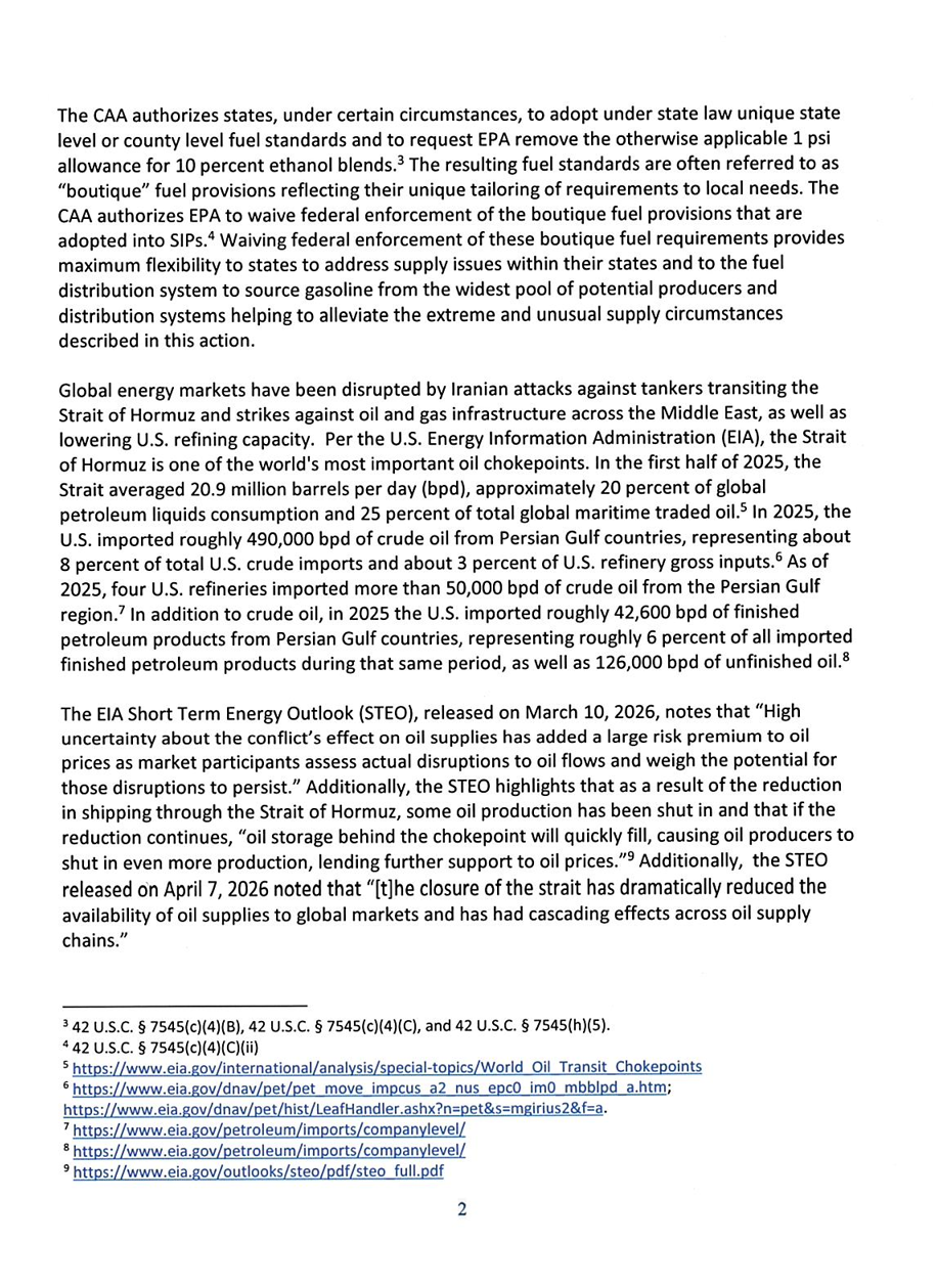 National Fuel Waiver letter by Lee M. Zeldin to create a single National Gasoline Pool - Page 2
