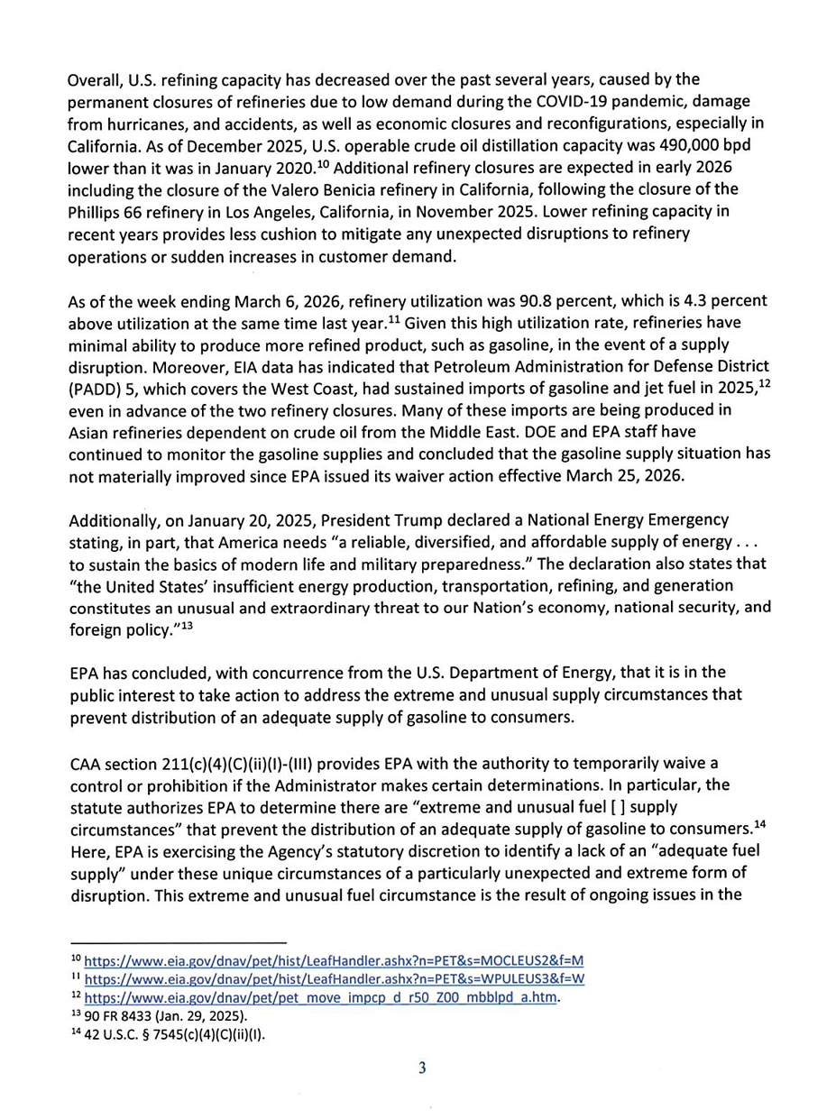 National Fuel Waiver letter by Lee M. Zeldin to create a single National Gasoline Pool - Page 3