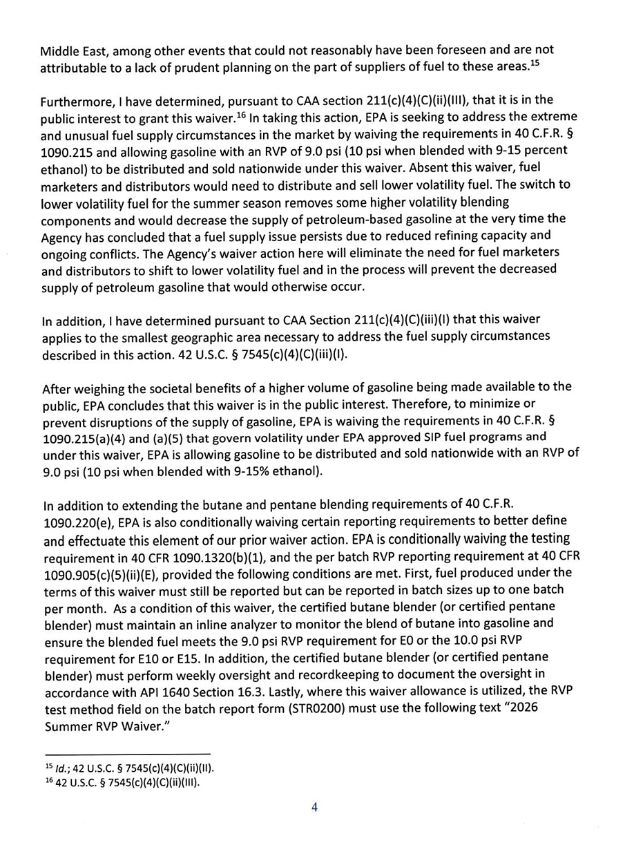 National Fuel Waiver letter by Lee M. Zeldin to create a single National Gasoline Pool - Page 4