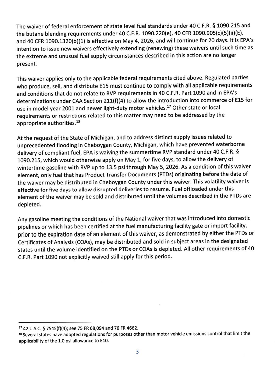 National Fuel Waiver letter by Lee M. Zeldin to create a single National Gasoline Pool - Page 5