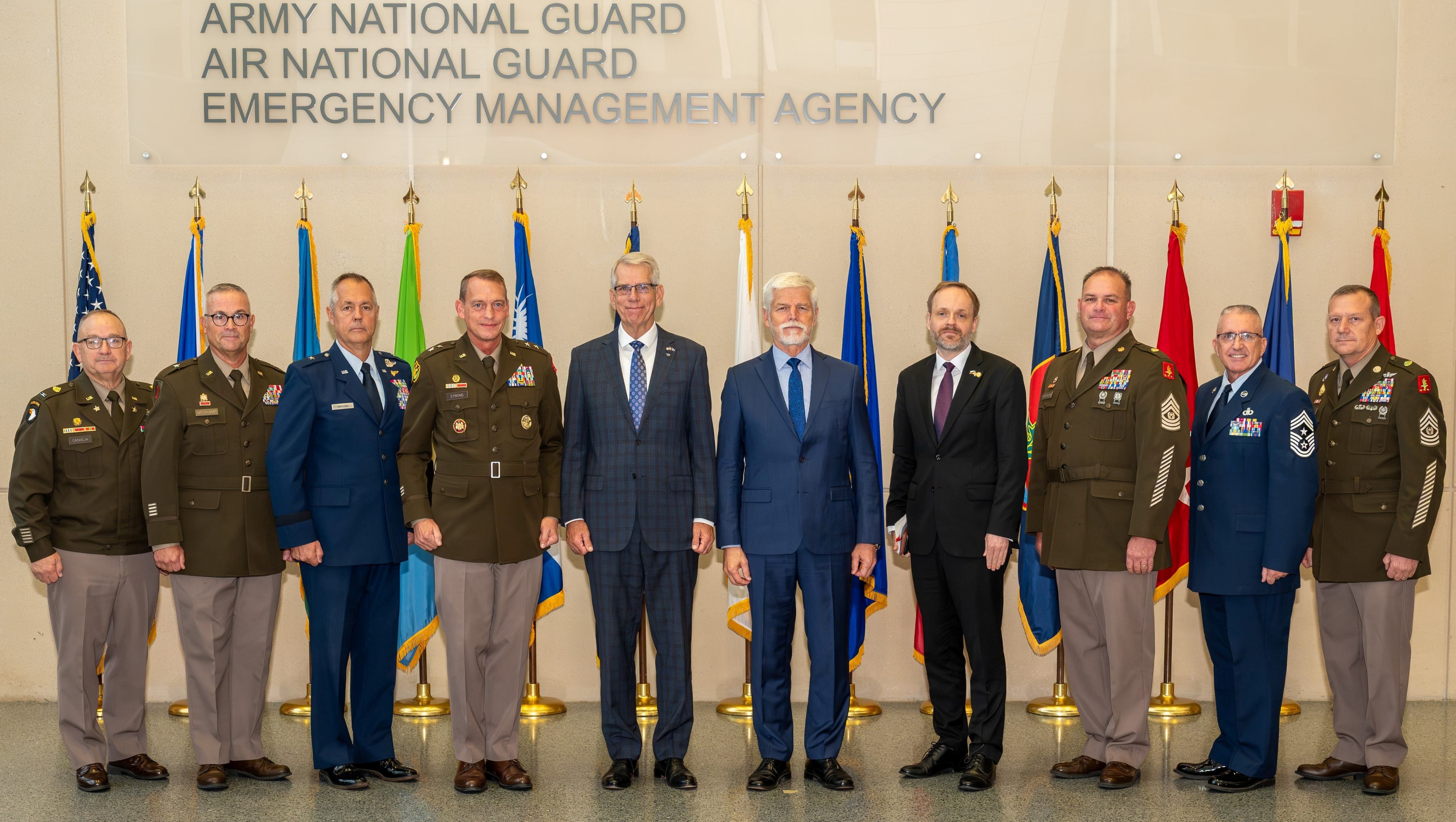 Gen. Strong, Lt. Gov Kelly, President Pavel and military leadership at Joint Force Headquarters.