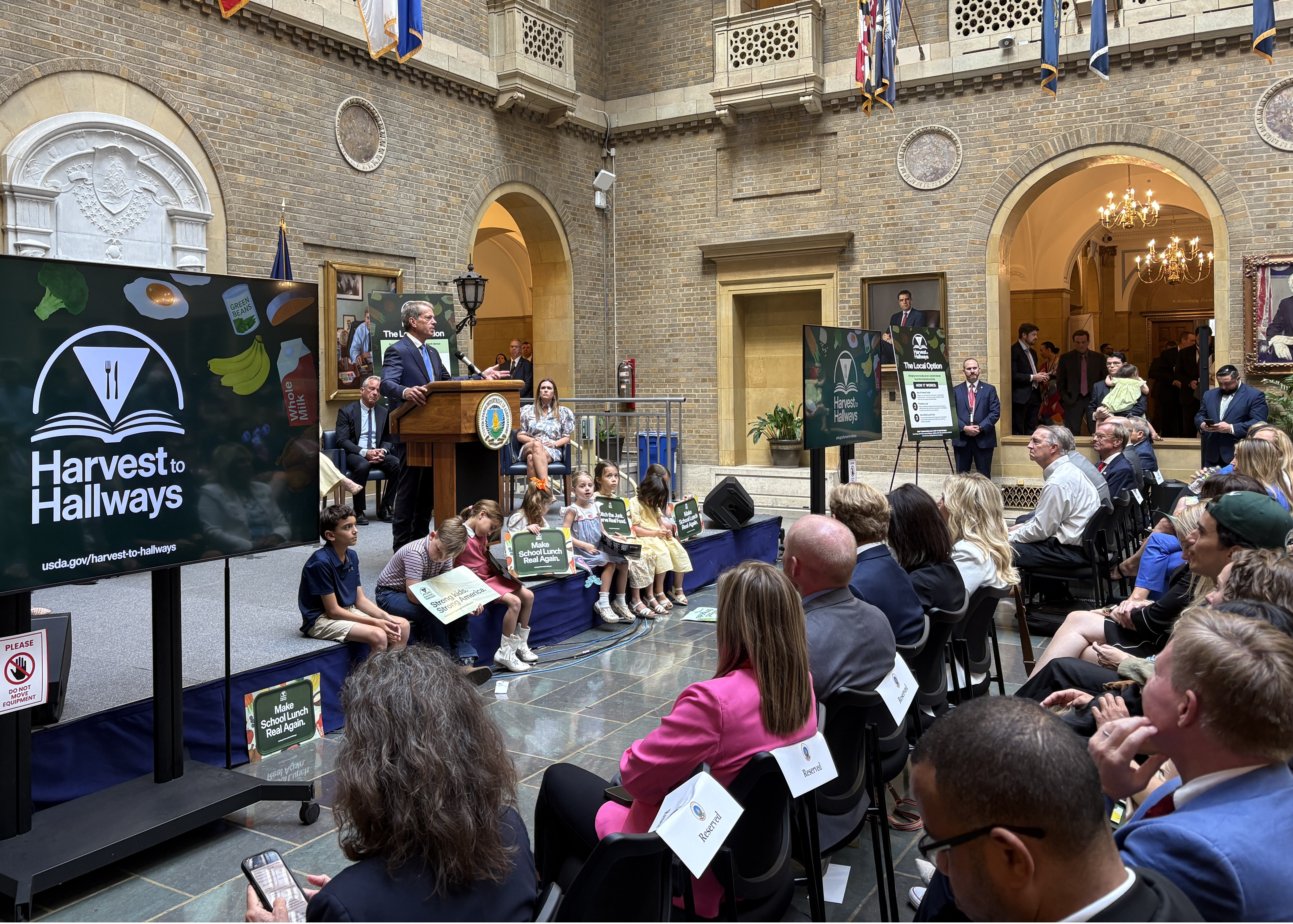 Gov. Pillen at USDA headquarters for Harvest to Hallways announcement