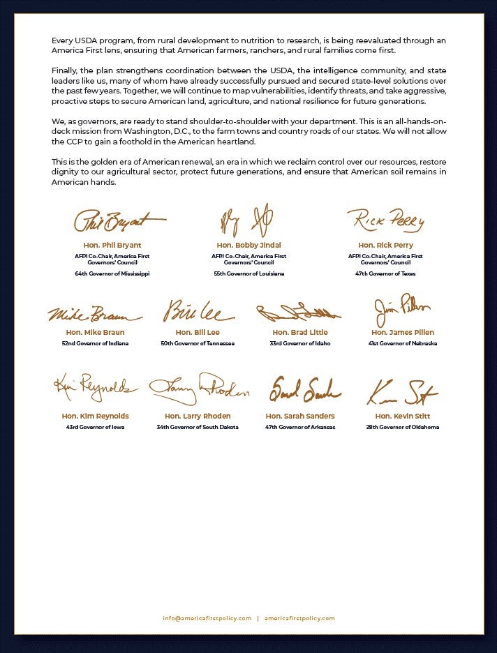 Page 2 of a letter from the Governors to USDA Secretary Rollins