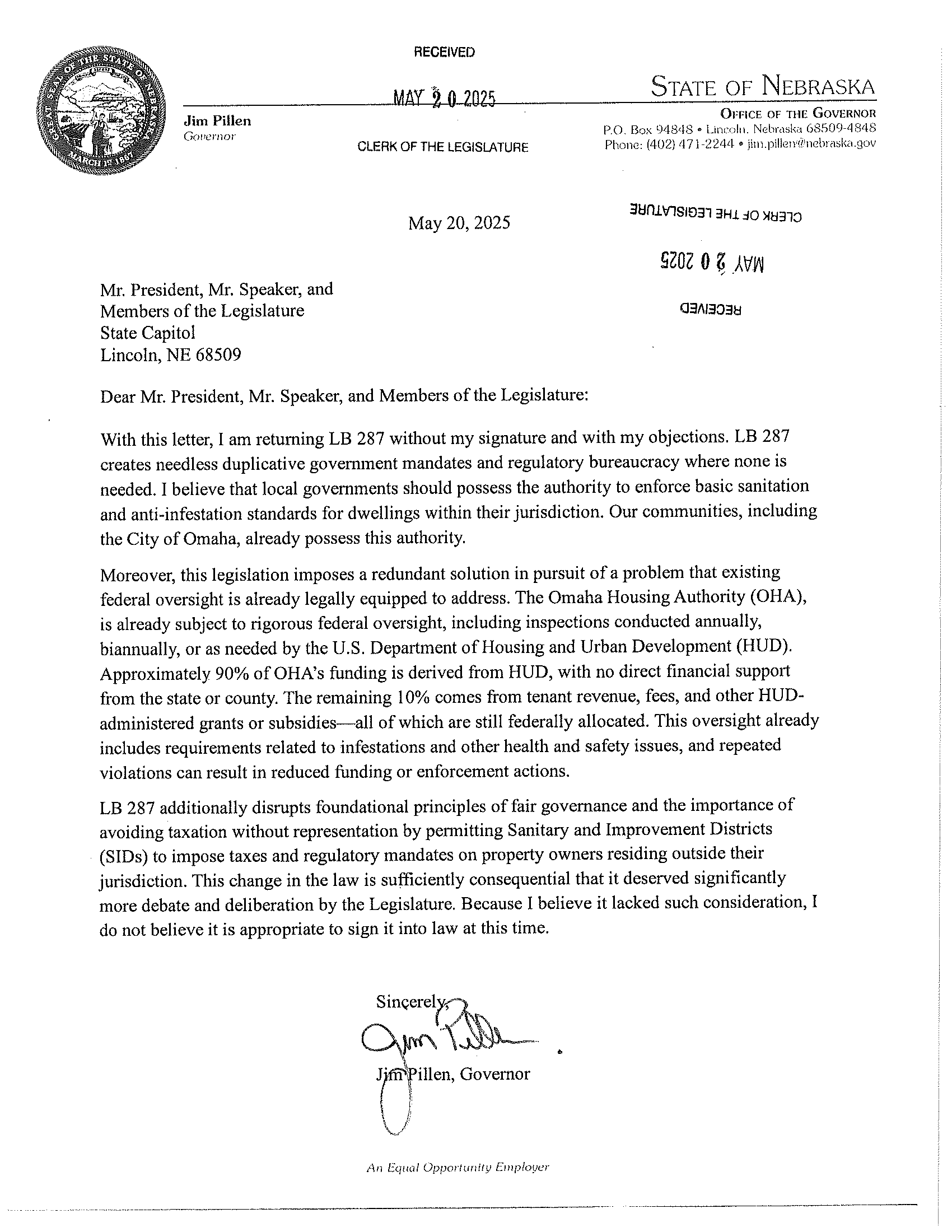 Veto letter
