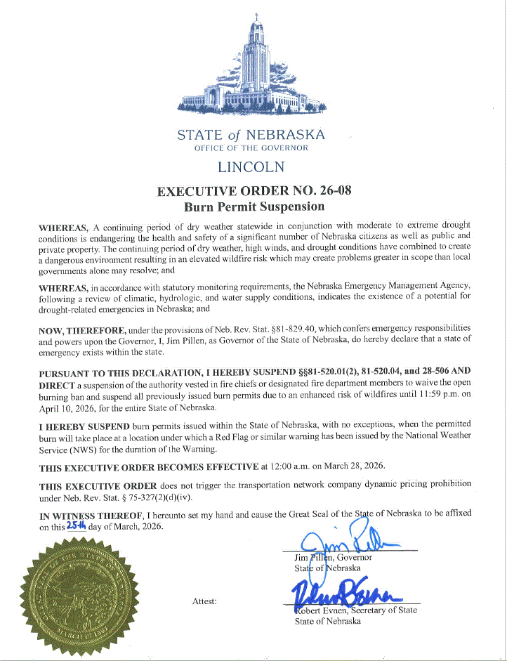 Executive Order 26-08 Burn Permit Suspension