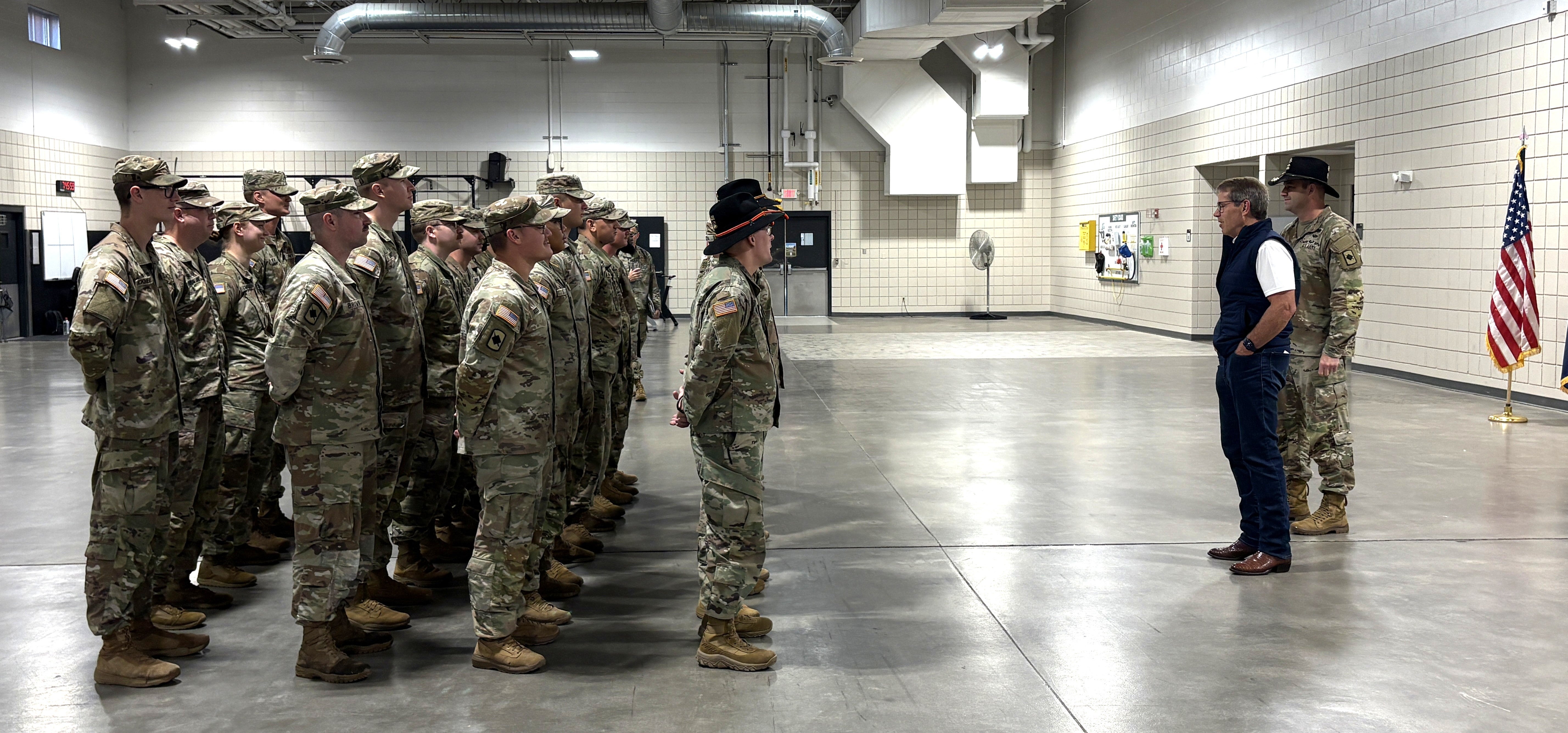 Gov. Pillen addresses returning members of Guard deployed to Washington, D.C.
